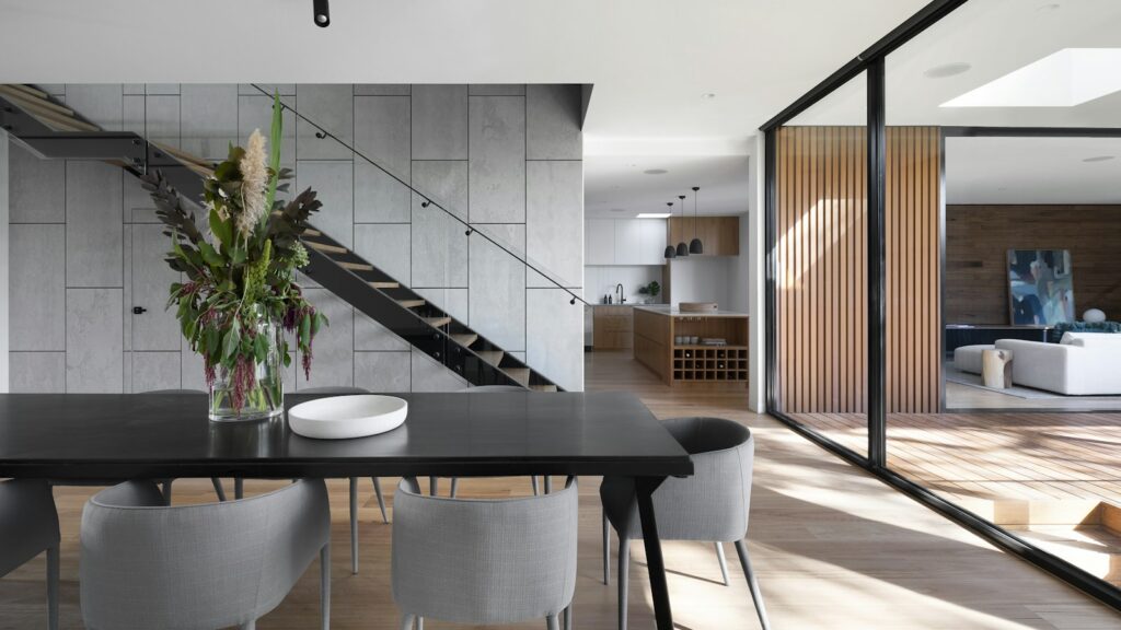 renovated kitchen and living area with modern finishes